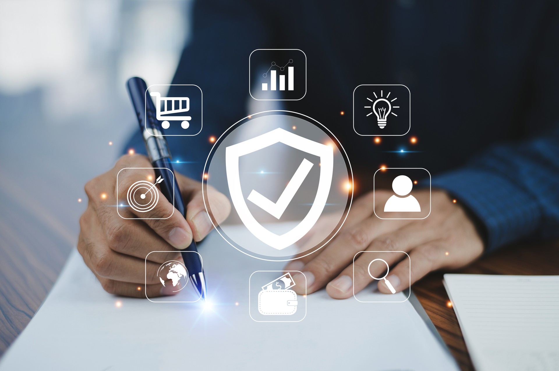 Insurance concept. Businessman signature on document insurance online for car, travel, family and life, financial and health insurance.